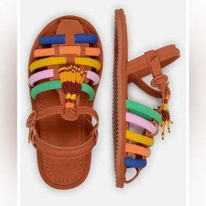 FARM RIO Caramel Tassel Beaded Rainbow Tube Strap Sandal Size 11 NEW